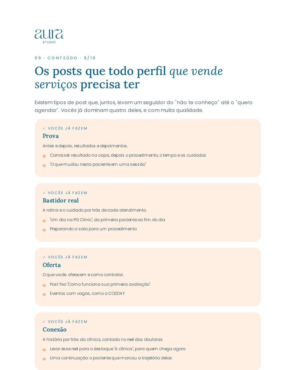 Página de feed e conteúdo com direção em um diagnóstico real